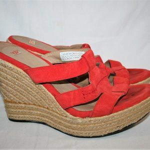 UGG Red Suede Leather Wedge Sandals Slides Size 9.5 US Women's